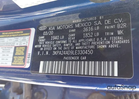 2020 Kia Rio S from USA, damaged, VIN 3KPA24AD9LE330450